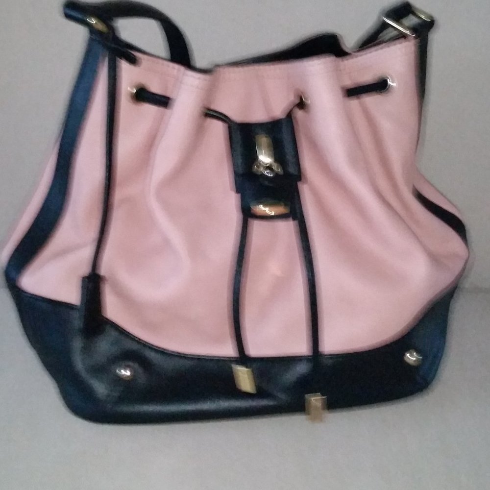 London Fog drawstring pink and black bag EUC